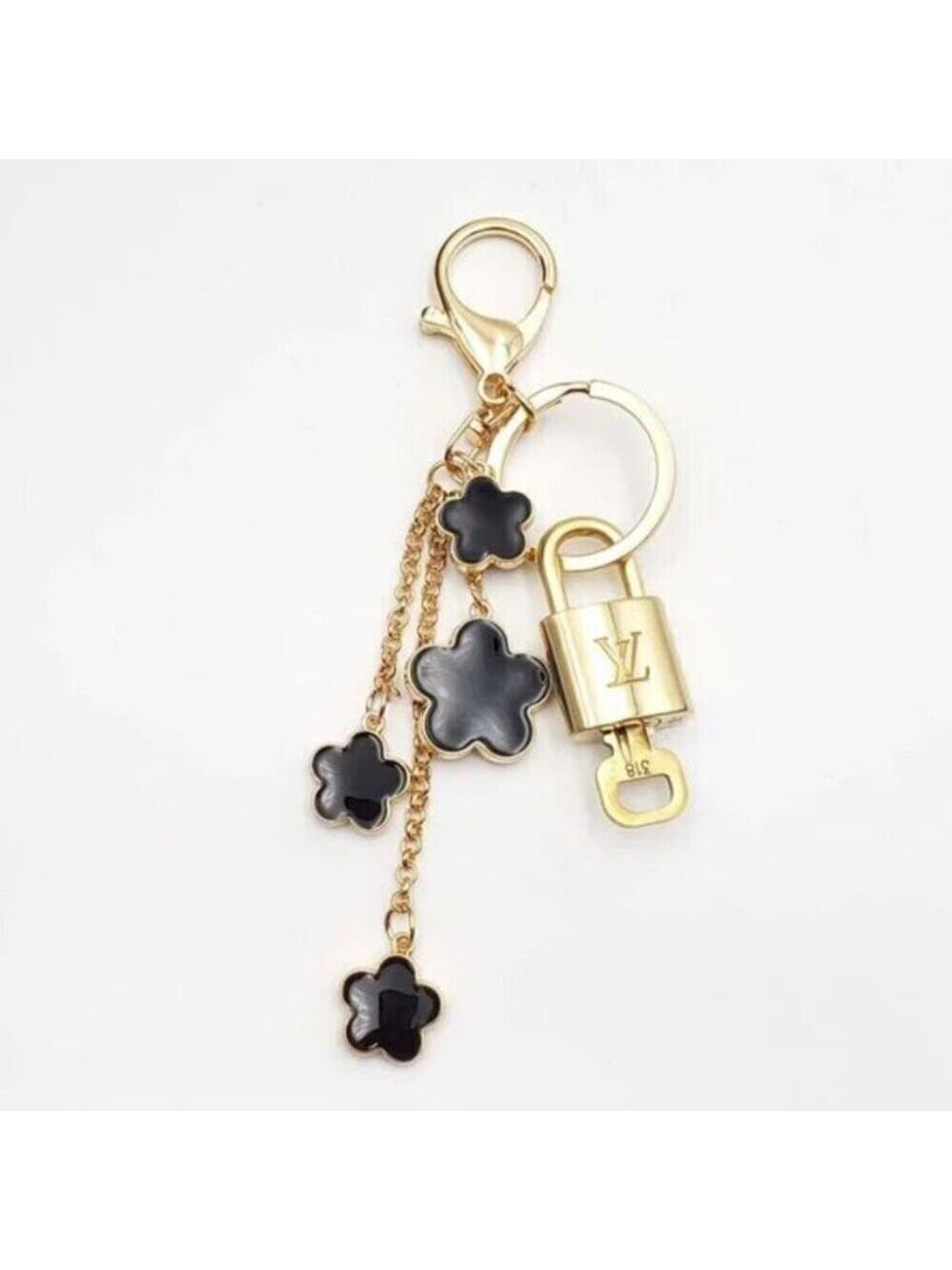 Louis Vuitton Gold Padlock Key 🔒 Authentic LV Charm + Unbranded Flower Keychain